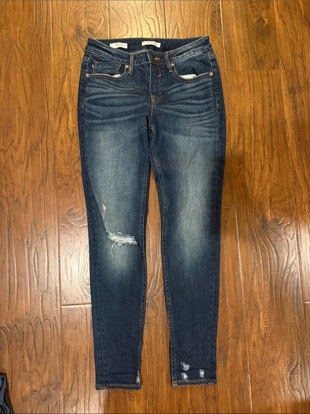 Vigoss Women's Skinny Ripped Dark Indigo Jeans